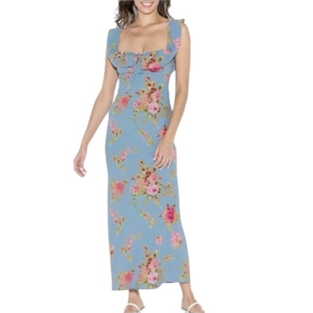 Wild Fable Flounce Sleeve‎ Maxi Empire Waist Dress Blue Floral Size Medium NWT
